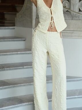 Women's Cream Textured Matching Set